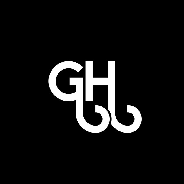 Diseño del logotipo de la letra GH en fondo negro GH iniciales creativas concepto de la letra del logotipo gh diseño de la carta GH diseño de la letra blanca en fondo negro G H G h logotipo