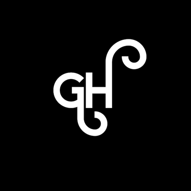 Diseño del logotipo de la letra GH en fondo negro GH iniciales creativas concepto de la letra del logotipo gh diseño de la carta GH diseño de la letra blanca en fondo negro G H G h logotipo