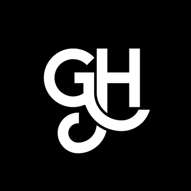 Diseño del logotipo de la letra GH en fondo negro GH iniciales creativas concepto de la letra del logotipo gh diseño de la carta GH diseño de la letra blanca en fondo negro G H G h logotipo