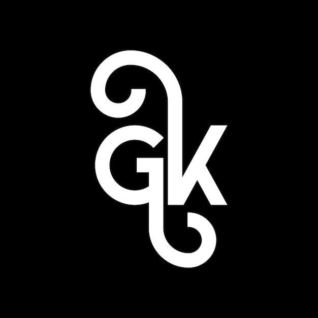 Diseño del logotipo de la letra GK en fondo negro GK iniciales creativas concepto del logotipio de la letra gk diseño de la carta GK diseño de la letra blanca en fondo negra G K g k logotipo