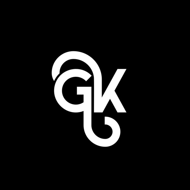 Diseño del logotipo de la letra GK en fondo negro GK iniciales creativas concepto del logotipio de la letra gk diseño de la carta GK diseño de la letra blanca en fondo negra G K g k logotipo