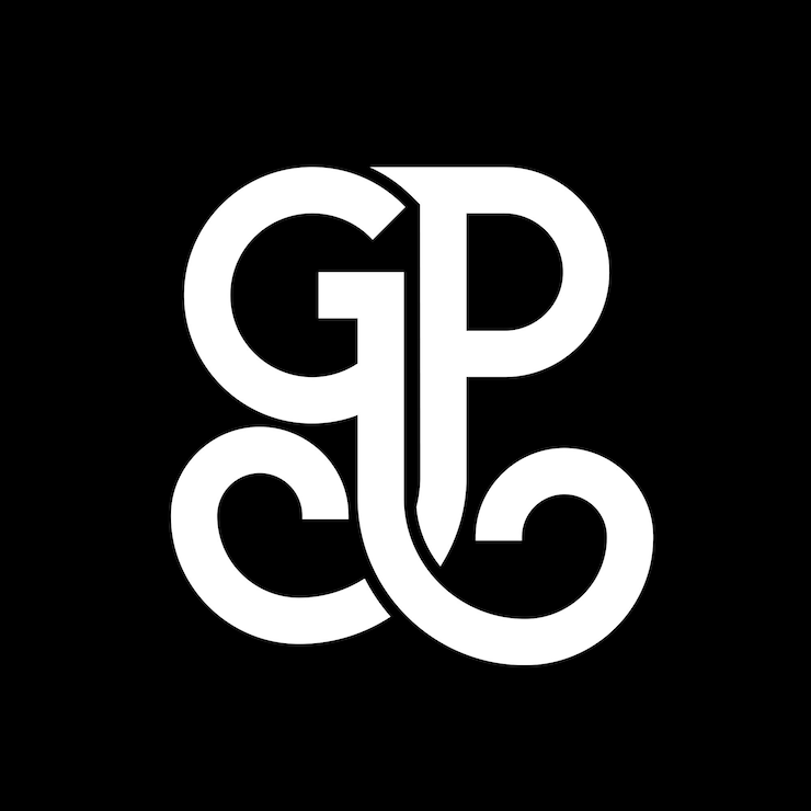 Vector diseño del logotipo de la letra gp en fondo negro diseño de la letra g p g p logotipo de las iniciales creativas de la letra