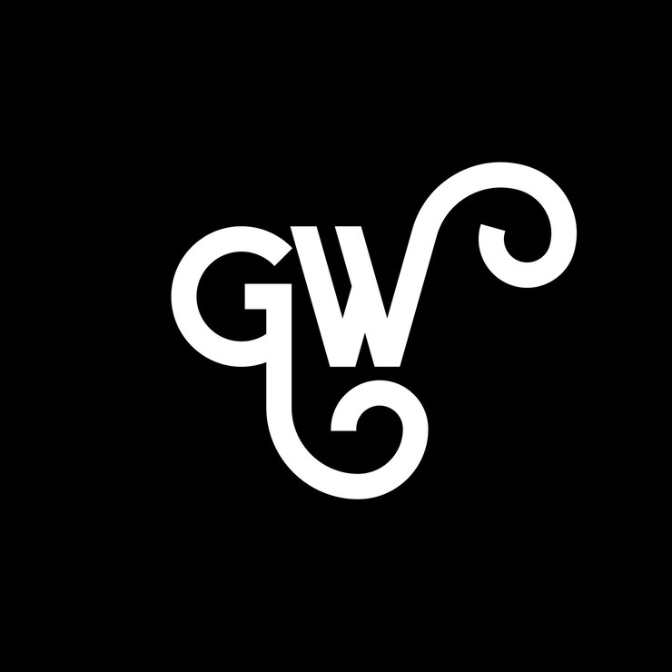 Vector el diseño del logotipo de la letra gw en fondo negro gw iniciales creativas concepto de la letra del logotipo gw diseño de la carta gw diseño de la letra blanca en fondo negro g w g w logotipo