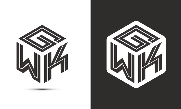 Vector diseño de logotipo de letra gwk con logotipo de cubo ilustrador logotipo vectorial estilo de superposición de fuente de alfabeto moderno