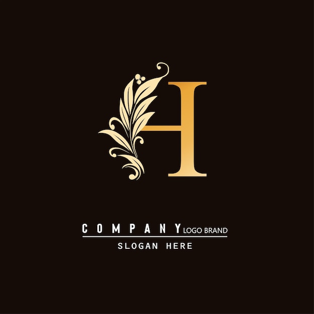 Diseño del logotipo de la letra H en forma de hoja letra H decorativa floral lujoso alfabeto Vector letra H
