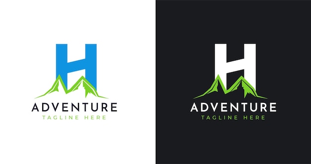 Diseño del logotipo de la letra h con el icono de la montaña. diseño de logotipo emblema al aire libre