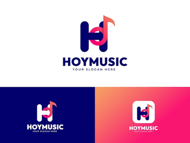 Diseño de logotipo de letra h con plantilla de diseño de vector de ilustración moderna de icono de nota musical