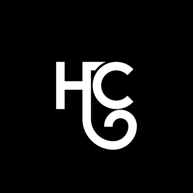 Diseño del logotipo de la letra HC en fondo negro Diseño del diseño de la letra blanca en fondo negro Logotipo de las iniciales creativas de la carta HC