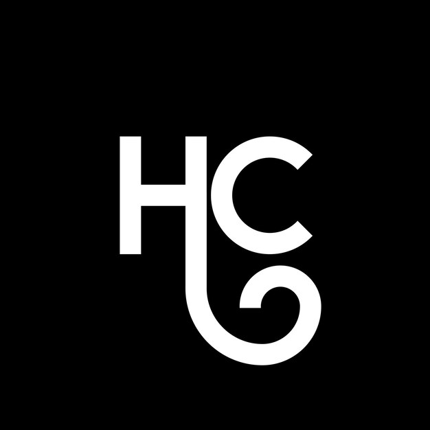Diseño del logotipo de la letra HC en fondo negro Diseño del diseño de la letra blanca en fondo negro Logotipo de las iniciales creativas de la carta HC