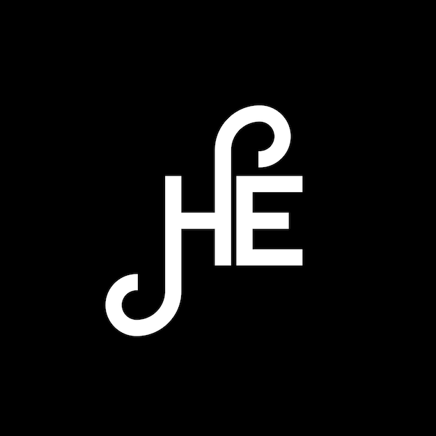 Diseño del logotipo de la letra HE sobre fondo negro Diseño de la letra HER en el logotipo de las iniciales creativas