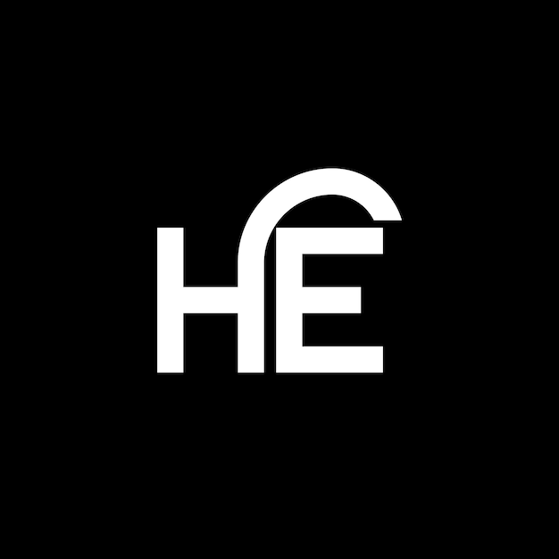 Diseño del logotipo de la letra HE sobre fondo negro Diseño de la letra HER en el logotipo de las iniciales creativas
