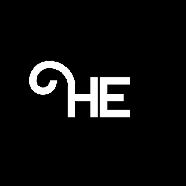 Diseño del logotipo de la letra HE sobre fondo negro Diseño de la letra HER en el logotipo de las iniciales creativas