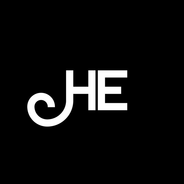 Diseño del logotipo de la letra HE sobre fondo negro Diseño de la letra HER en el logotipo de las iniciales creativas
