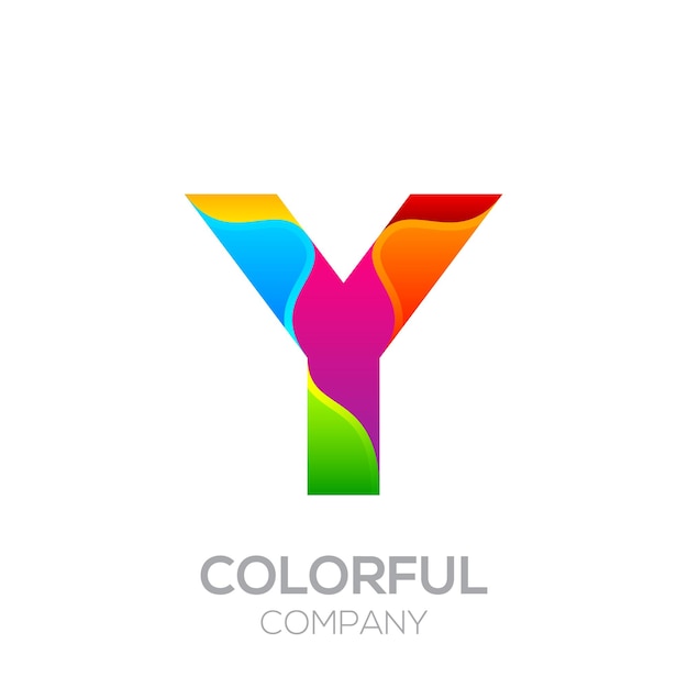 Diseño del logotipo de la letra Y hecho de rayas con el concepto de degradado y colorido vibrante del arco iris brillante