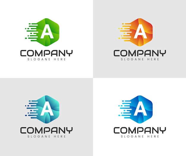 Diseño de logotipo de letra Hexagon A con línea y punto