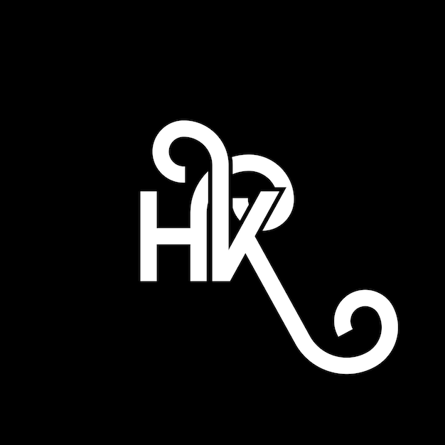 Diseño del logotipo de la letra HK en fondo negro Diseño de las iniciales creativas de la carta HK concepto del logotipo hh Diseño de la letra Hong Kong Diseño de letras blancas en fondo negro H K h k Logotipo
