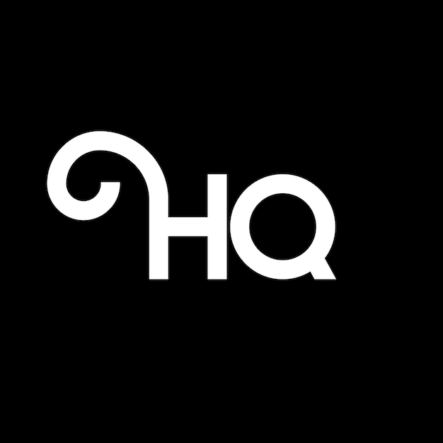 Diseño del logotipo de la letra HQ en fondo negro Diseño de la letra blanca en fondo negro Logotipo HQ