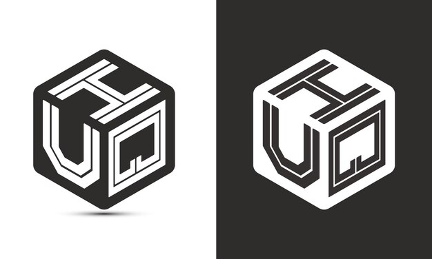 Diseño de logotipo de letra HUQ con logotipo de cubo ilustrador logotipo vectorial estilo de superposición de fuente de alfabeto moderno