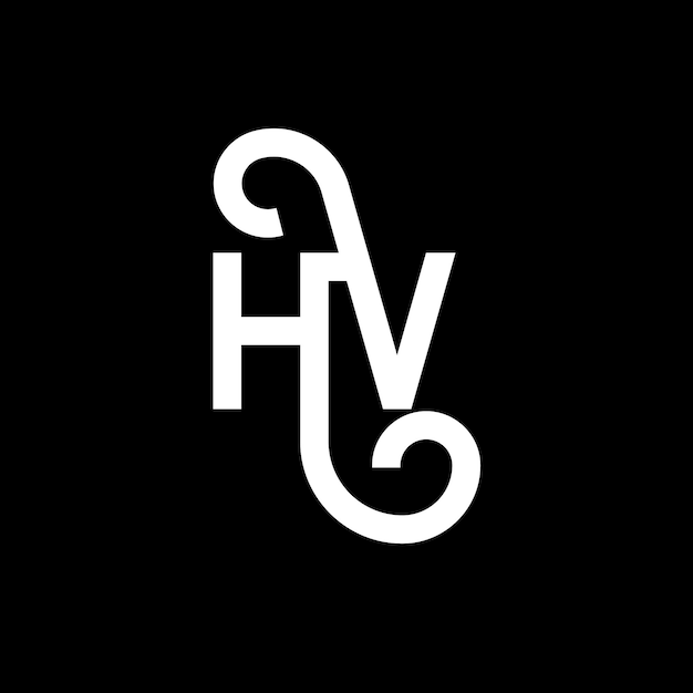 El diseño del logotipo de la letra HV en fondo negro, el concepto de la letra de las iniciales HV, el diseño de la letra Hv, el diseño en letra blanca sobre fondo negro H, V, H, V.