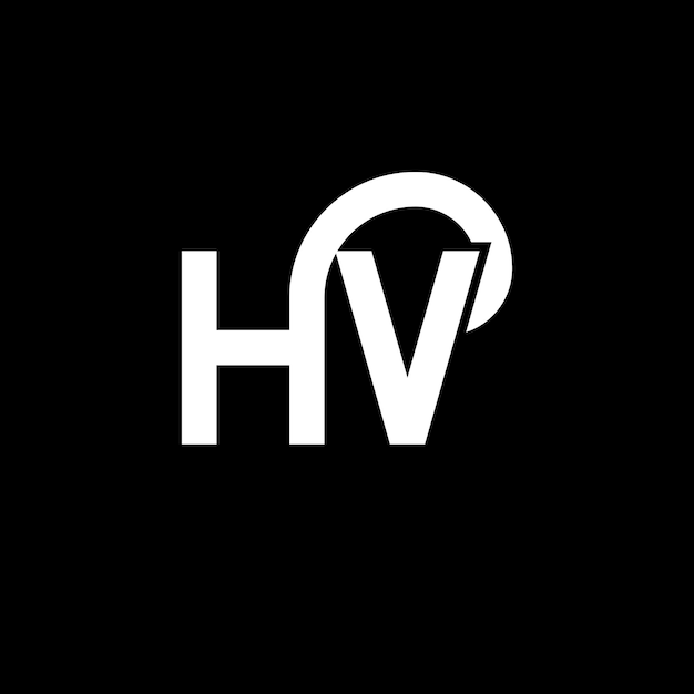 El diseño del logotipo de la letra HV en fondo negro, el concepto de la letra de las iniciales HV, el diseño de la letra Hv, el diseño en letra blanca sobre fondo negro H, V, H, V.
