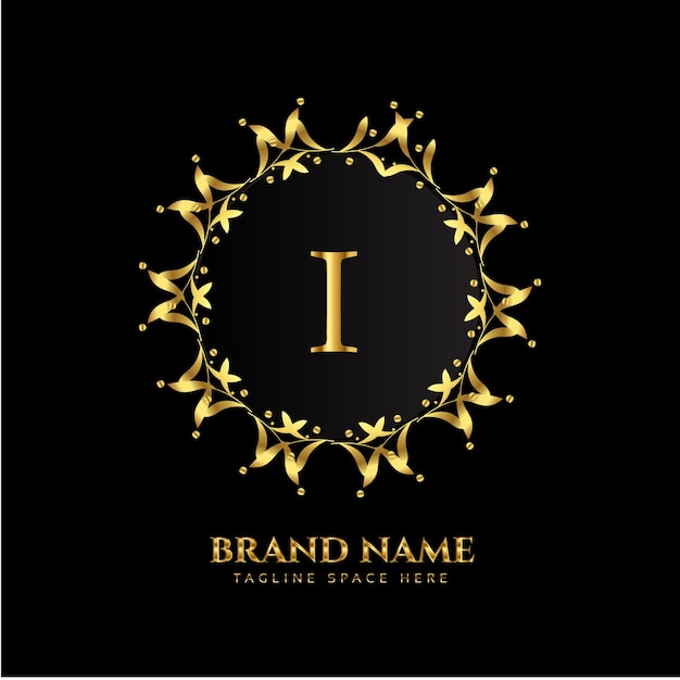 diseño del logotipo de la letra i con color dorado