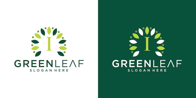 Diseño de logotipo letra i hoja