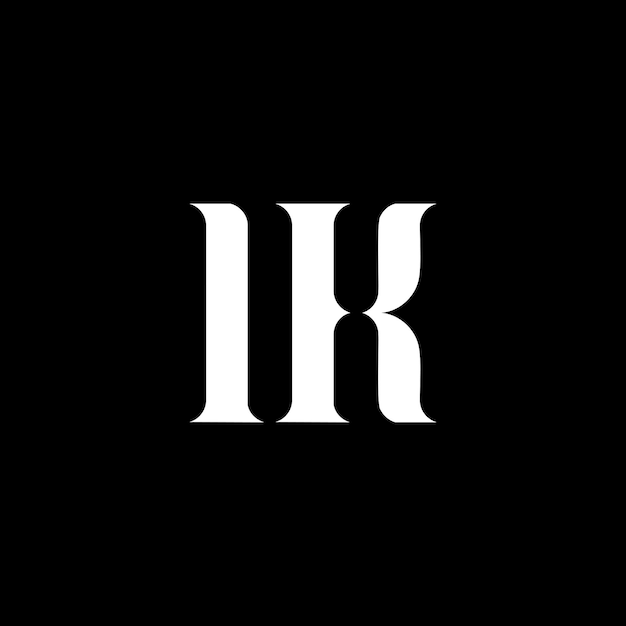 El diseño del logotipo de la letra I K, la letra inicial I K, el monograma en mayúsculas, el logotipo en blanco, el logotipio I K y el diseño I K.