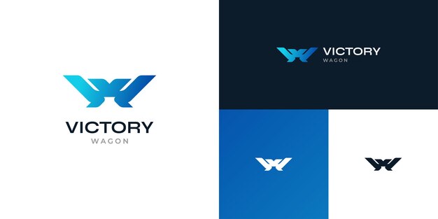 Diseño de logotipo de letra inicial abstracta v y w en estilo degradado azul logotipo de monograma vw o wv