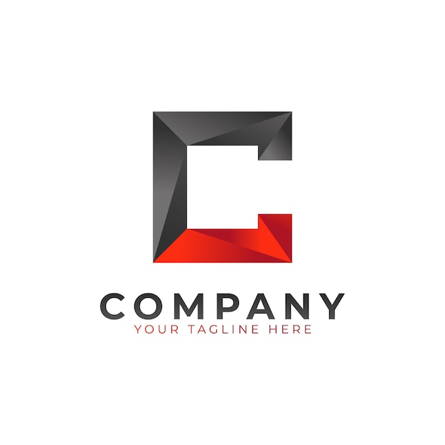 Diseño de logotipo de letra inicial C Forma de flecha geométrica negra y roja Estilo polivinílico bajo utilizable para empresas