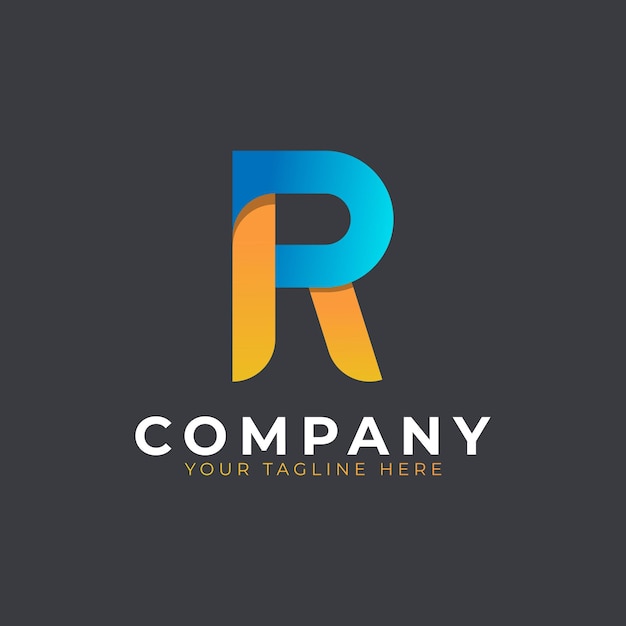 Diseño de logotipo de letra inicial creativa R Forma de flecha geométrica amarilla y azul utilizable para negocios