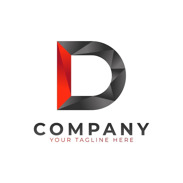 Diseño de logotipo de letra inicial D Forma de flecha geométrica negra y roja Estilo polivinílico bajo utilizable para empresas