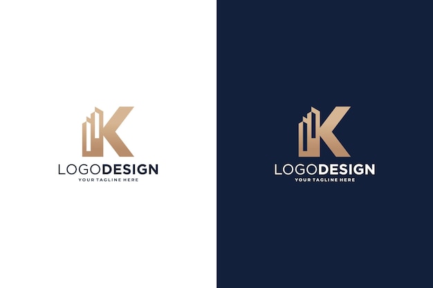 Diseño del logotipo de la letra inicial K concepto inmobiliario plantilla del logotipo del edificio de la letra K