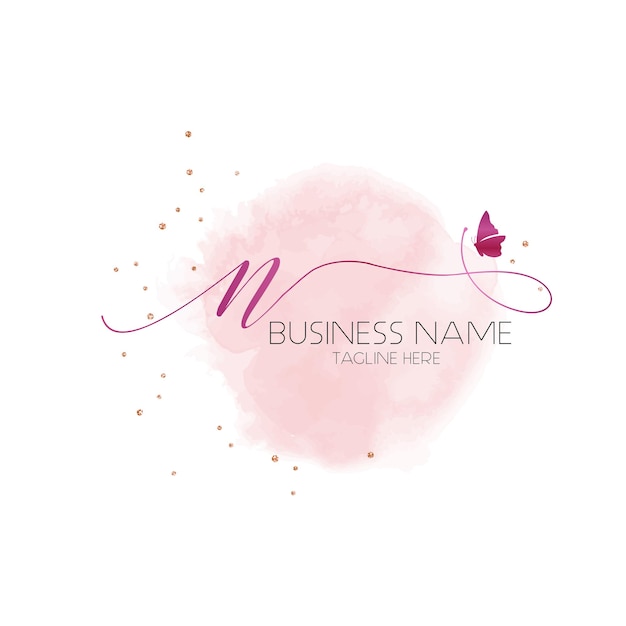 DISEÑO DEL LOGOTIPO DE LA LETRA INICIAL N, logotipo de la marca de agua del logotipo, logotipo rosa, plantilla del logotipo de la mariposa