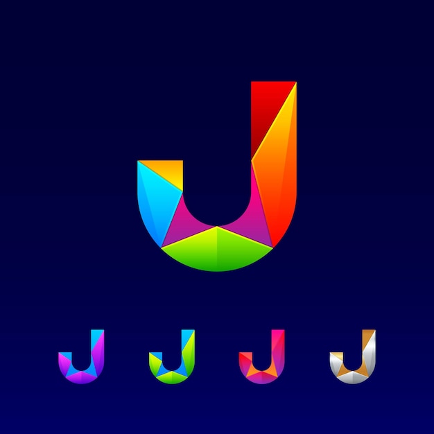 Diseño de logotipo de letra J abstracto con 3d brillante colorido y degradado para empresa comercial