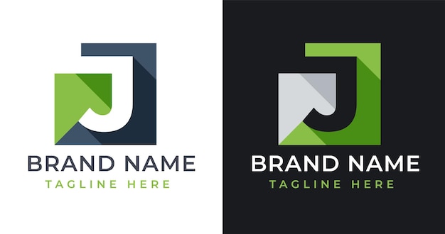 Diseño de logotipo de letra J con forma cuadrada abstracta