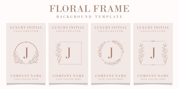 Vector diseño de logotipo de letra j de lujo con plantilla de marco floral