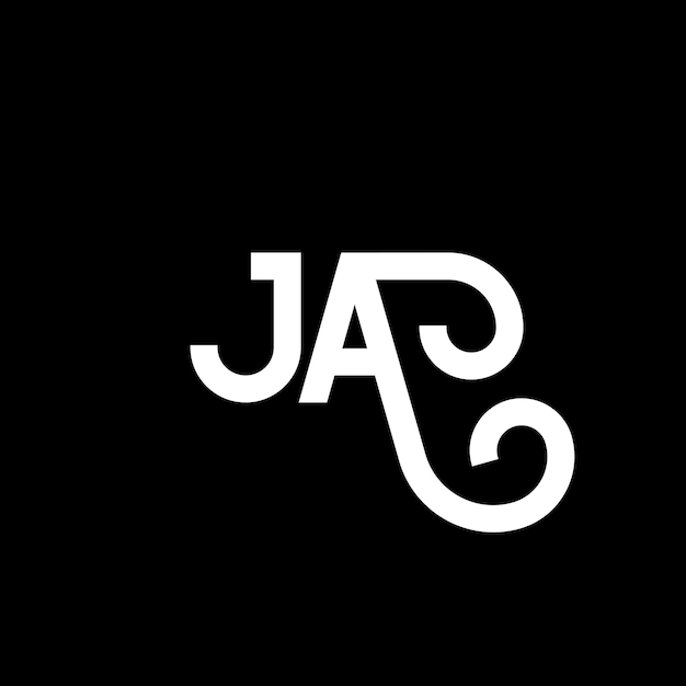 Vector el diseño del logotipo de la letra ja en fondo negro ja iniciales creativas concepto de la letra logotipo ja diseño de la carta ja diseño de la letra blanca en fondo negro j a j a logotipo