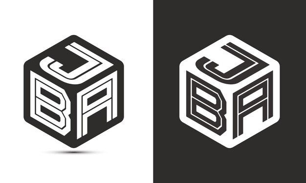 Diseño de logotipo de letra JBA con logotipo de cubo ilustrador logotipo vectorial estilo de superposición de fuente de alfabeto moderno