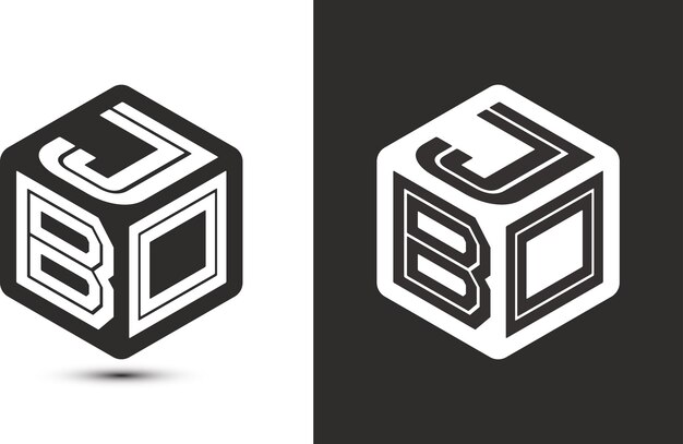 Diseño de logotipo de letra JBO con logotipo de cubo ilustrador logotipo vectorial estilo de superposición de fuente de alfabeto moderno