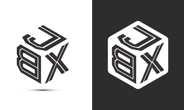 Diseño del logotipo de la letra JBX con el logotipo del vector del cubo del ilustrador estilo de superposición de fuentes alfabéticas modernas
