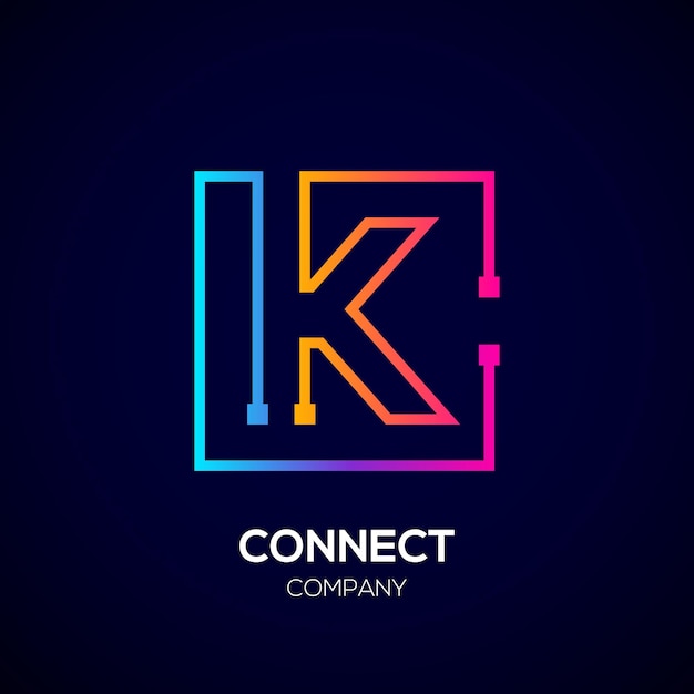 Diseño del logotipo de la letra K abstracta con puntos y forma cuadrada para la empresa de tecnología y negocios digitales