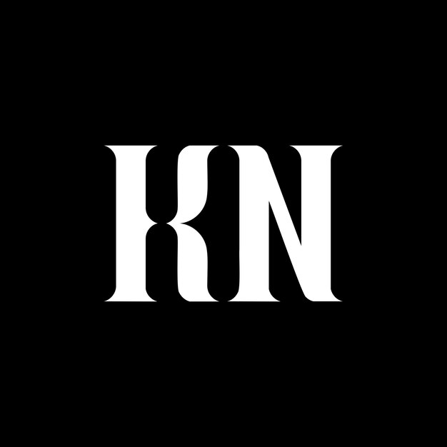 Vector el diseño del logotipo de la letra k n la letra inicial kn, el monograma en mayúscula kn, el logotipo de color blanco kn, el diseño de k n kn k nx9