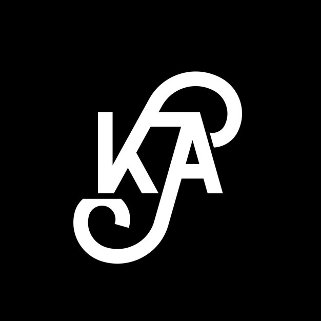 El diseño del logotipo de la letra KA en fondo negro KA iniciales creativas concepto de la letra logotipo ka diseño de la carta KA diseño de la letra blanca en fondo negro K A k a logotipo