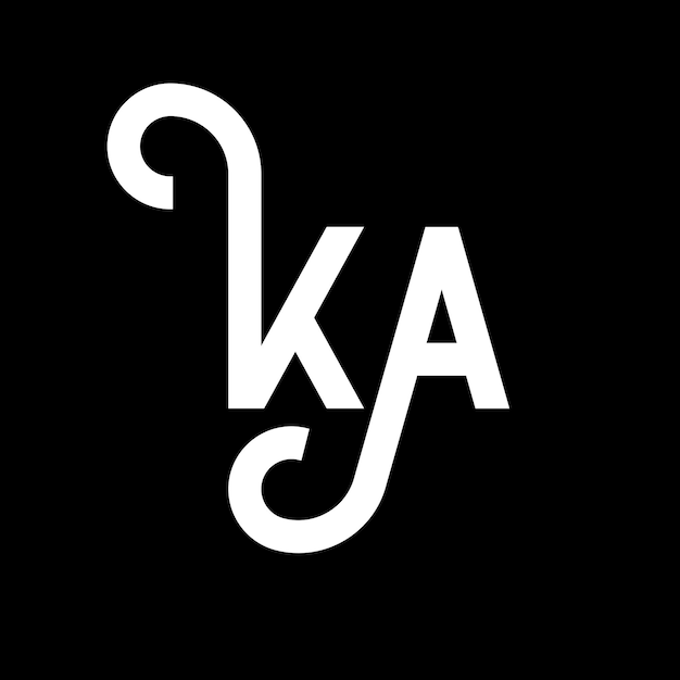 El diseño del logotipo de la letra KA en fondo negro KA iniciales creativas concepto de la letra logotipo ka diseño de la carta KA diseño de la letra blanca en fondo negro K A k a logotipo