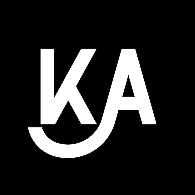 El diseño del logotipo de la letra KA en fondo negro KA iniciales creativas concepto de la letra logotipo ka diseño de la carta KA diseño de la letra blanca en fondo negro K A k a logotipo