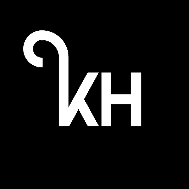 Vector diseño del logotipo de la letra kh en fondo negro kh iniciales creativas concepto de la letra del logotipo kh diseño de la carta kh diseño de la letra blanca en fondo negro k h k h logotipo
