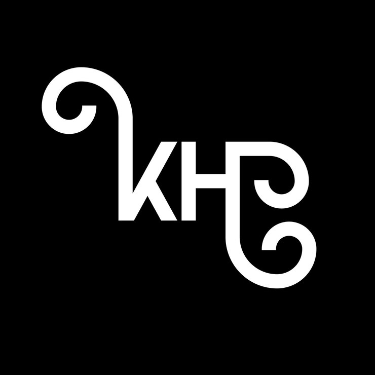 Vector diseño del logotipo de la letra kh en fondo negro kh iniciales creativas concepto de la letra del logotipo kh diseño de la carta kh diseño de la letra blanca en fondo negro k h k h logotipo
