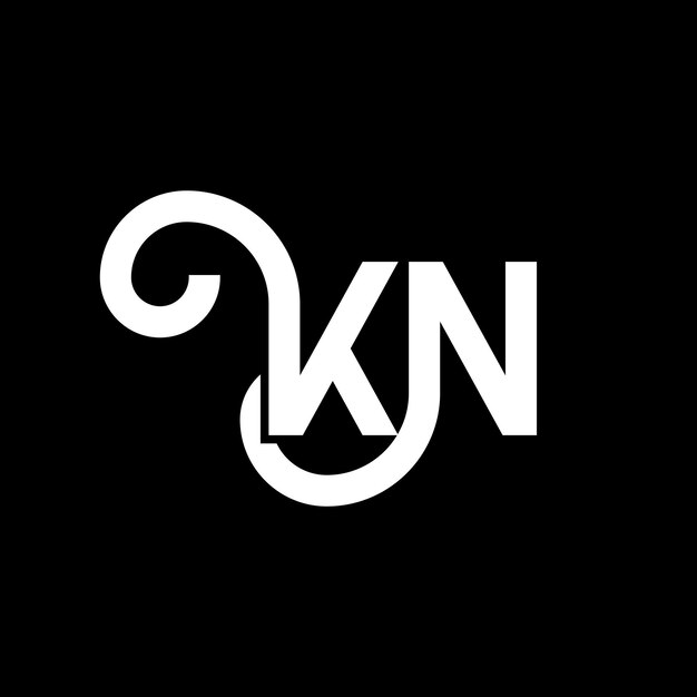 Vector diseño del logotipo de la letra kn en fondo negro kn iniciales creativas concepto de la letra del logotipo kn diseño de la carta kn diseño de la letra blanca en fondo negro k n k n logotipo