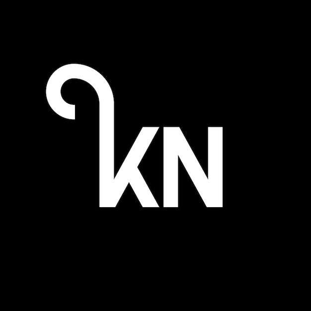 Diseño del logotipo de la letra KN en fondo negro KN iniciales creativas concepto de la letra del logotipo kn diseño de la carta KN diseño de la letra blanca en fondo negro K N k n logotipo