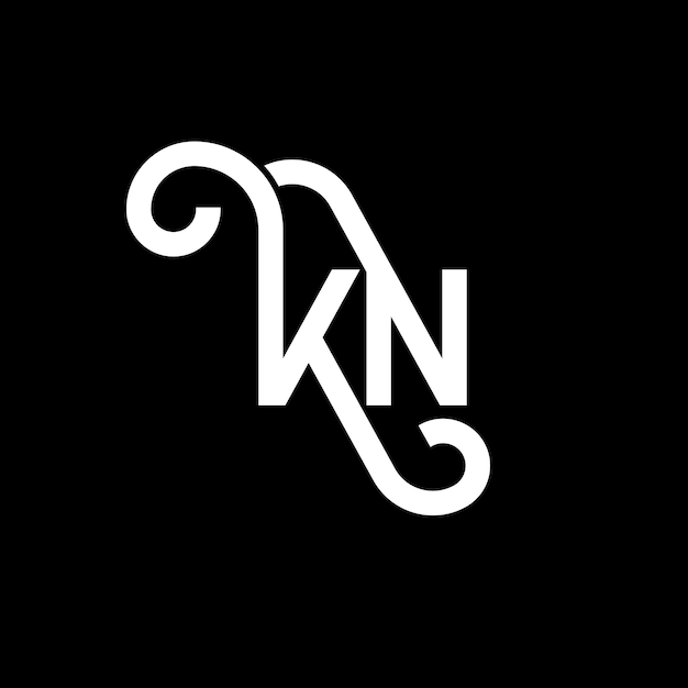 Diseño del logotipo de la letra KN en fondo negro KN iniciales creativas concepto de la letra del logotipo kn diseño de la carta KN diseño de la letra blanca en fondo negro K N k n logotipo